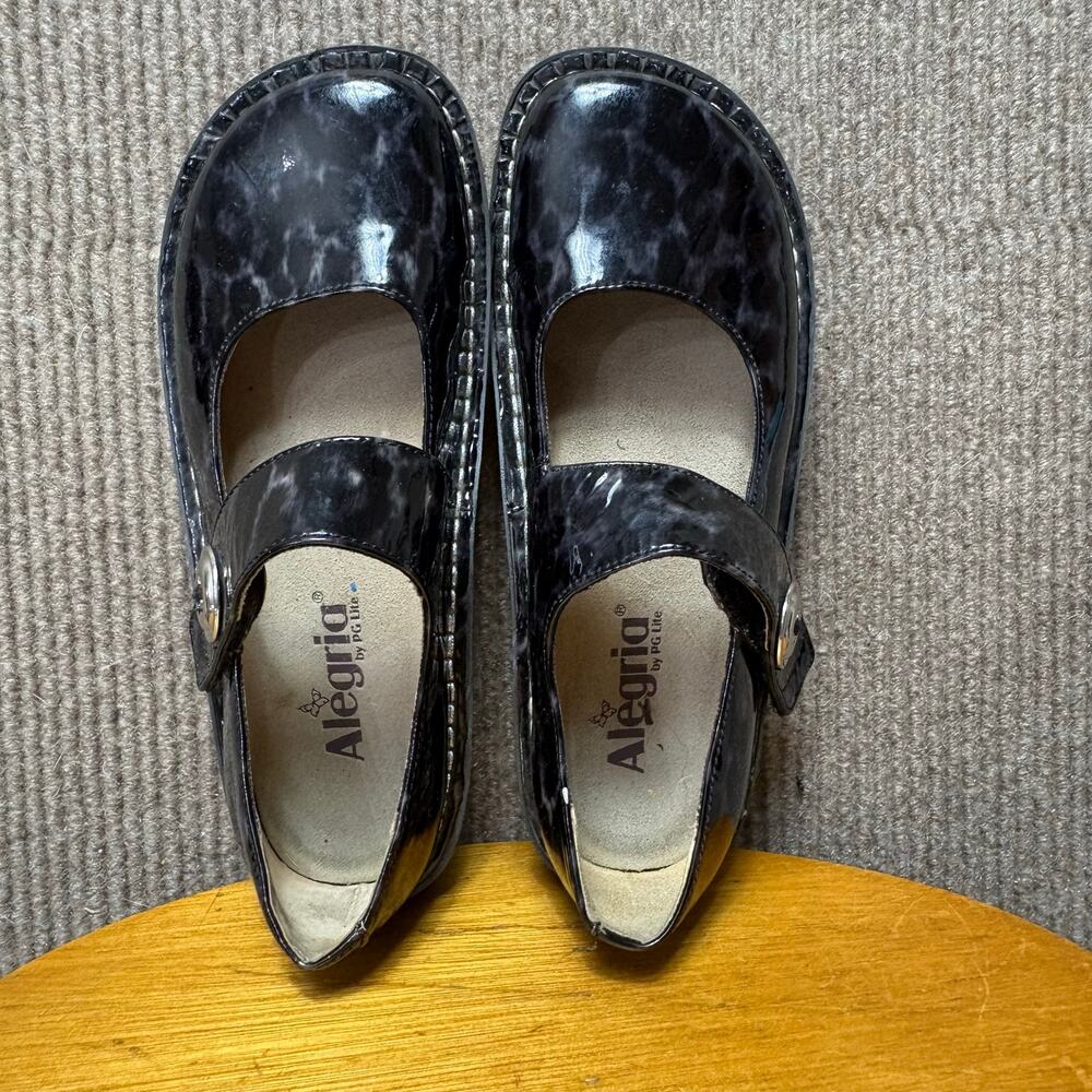 Alegria Paloma Black Animal Print Shoes Mary Janes Womens EU 37 / US 6.5